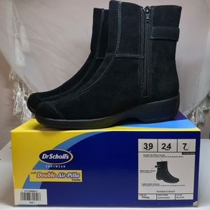 NIB Dr. Scholl's Black Suede Zip Up Moto Boots